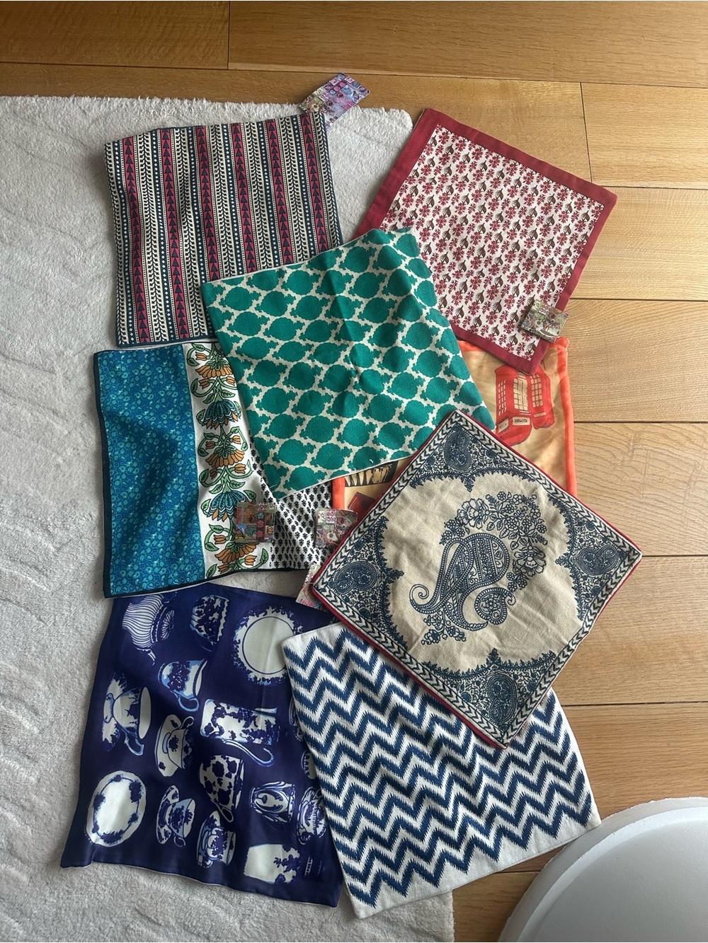 Assorted Pillowcases - Blue, Teal, Red, Cream